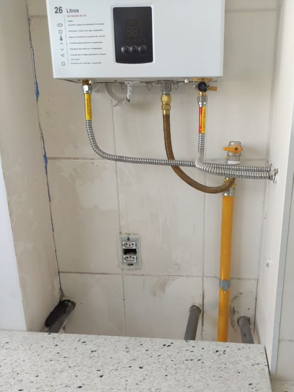 Ligação de aquecedor a gás com válvula de bloqueio e flexíveis — R&M Gás Sorocaba